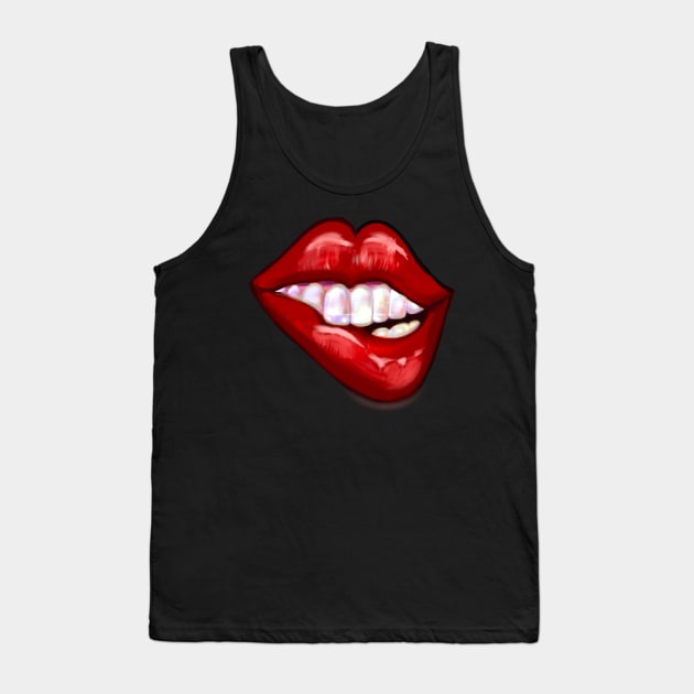 Love Lipstick kisses Kiss Smiling red lips white teeth biting shiny lower lip Valentines day Tank Top by Artonmytee